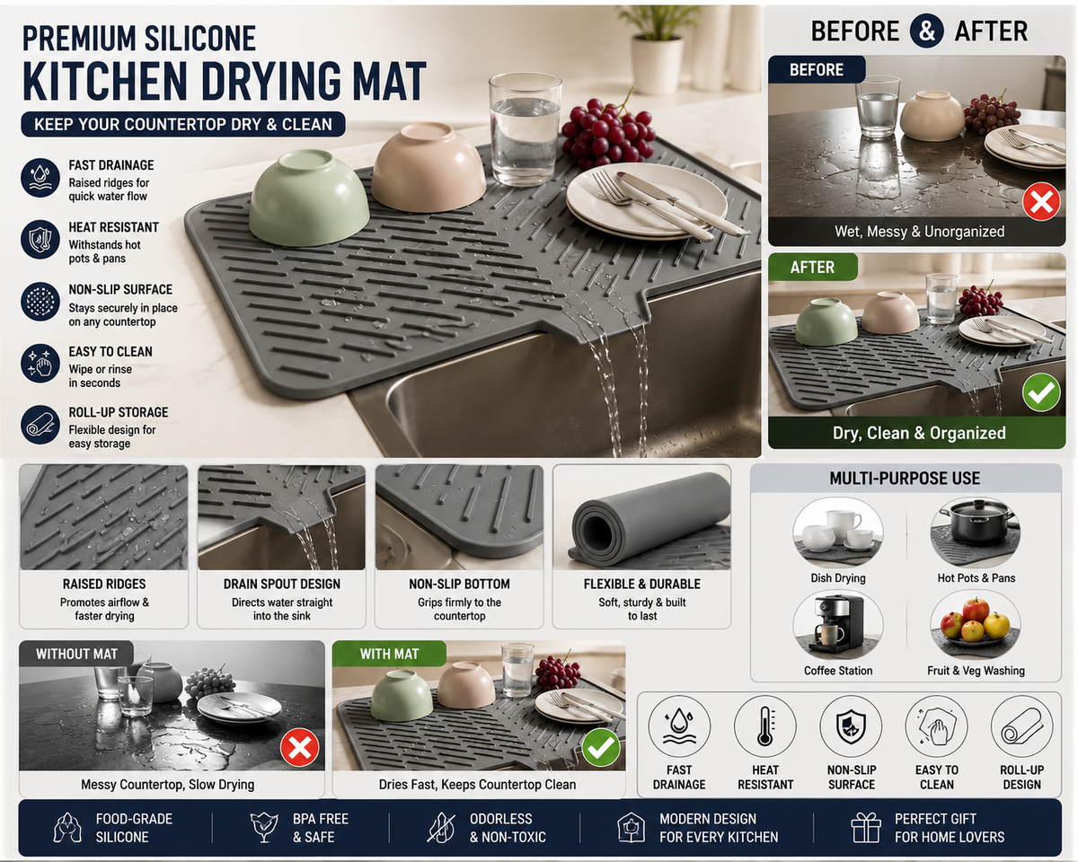 Premium Silicone Kitchen Drying Mat