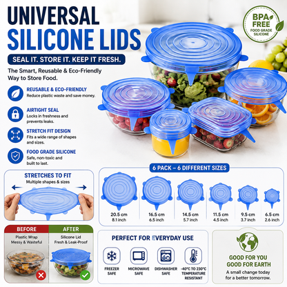 Universal Reusable Silicone Lids – 6-Pack