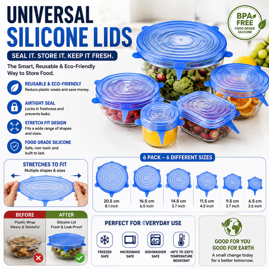 Universal Reusable Silicone Lids – 6-Pack