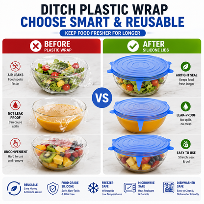 Universal Reusable Silicone Lids – 6-Pack