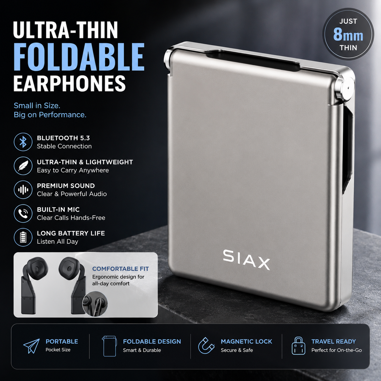 Wireless Bluetooth Ultra-thin Foldable Earphones