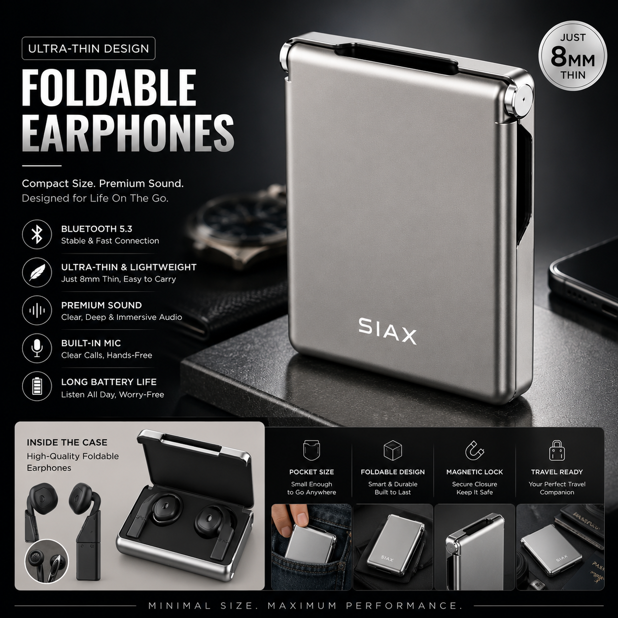 Wireless Bluetooth Ultra-thin Foldable Earphones